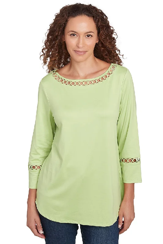 Asymmetric women's topsPetite Resort Ready Crochet Insert Knit Top