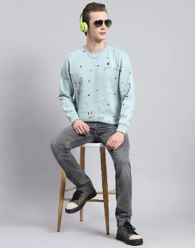 men's sports shirts for individual athletesMen Blue Printed Round Neck Full Sleeve Sweatshirt