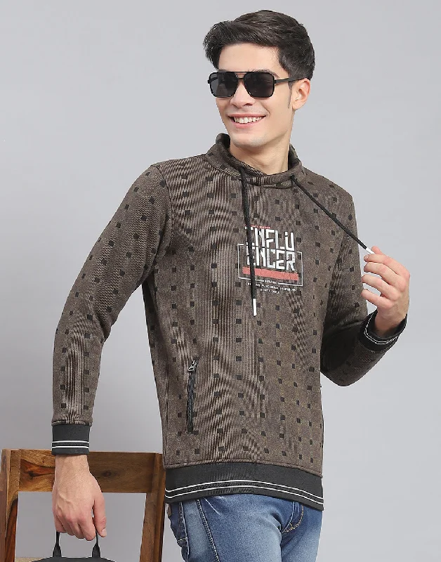 men's sports shirts with built-in sun protectionMen Brown Check F Neck Full Sleeve Sweatshirt