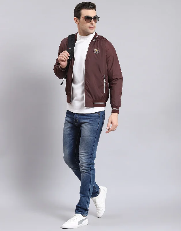 men's blazers with shawl lapelsMen Maroon Solid Mandarin Collar Full Sleeve Jacket