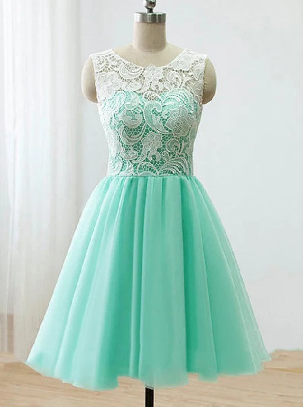 Strapless dresses for womenLace Top Mint Green Tulle Homecoming Dress Short Junior Bridesmaid Dress OM227
