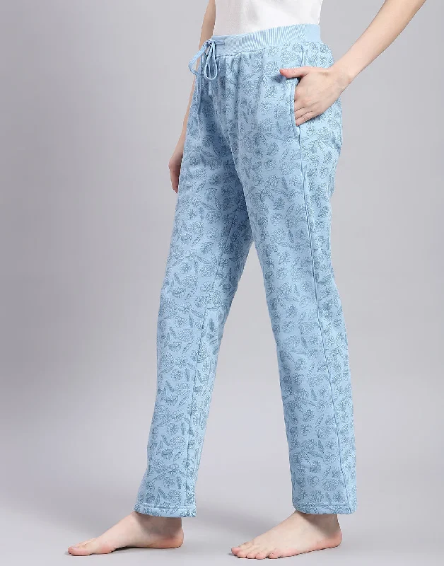 Professional women's trousersWomen Blue Printed Regular Fit Winter Lower