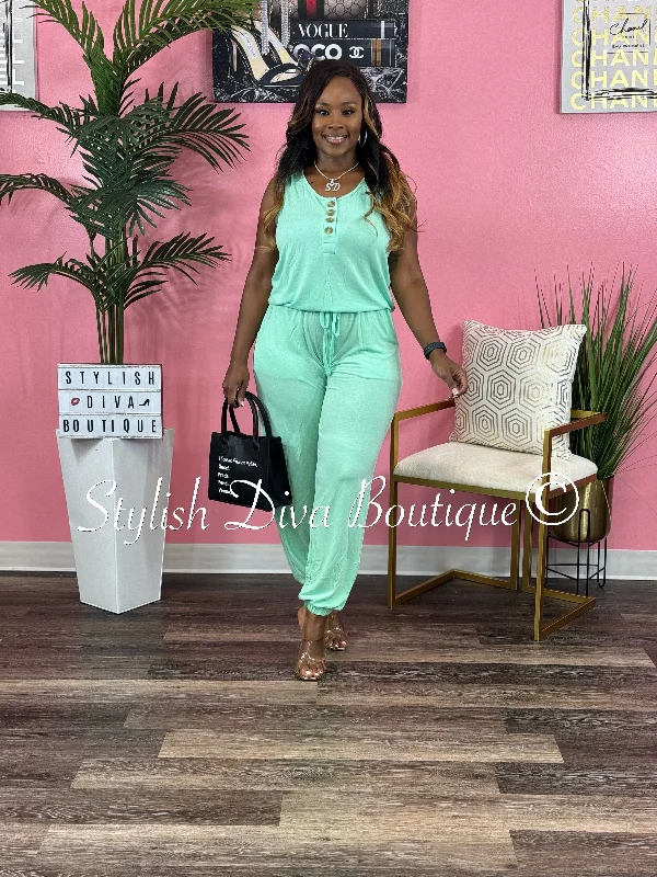 Wrap dresses for womenWeekend Sleeveless Jogger Jumpsuit up to 3XL (Green Mint)
