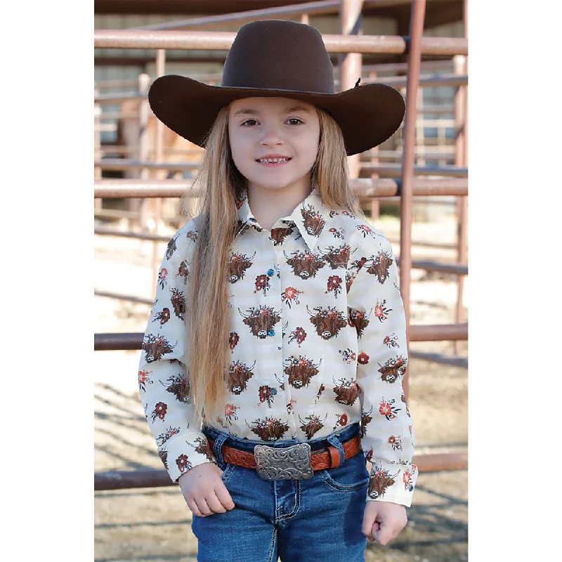 Shawl collar women's topsCTW8040007 Cruel Girl Girls' Long Sleeve Western Snap Shirt - Cream Print