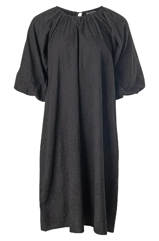 Sack dresses for women100% Cotton Jacquard Flower Dress | Black | 6127A1