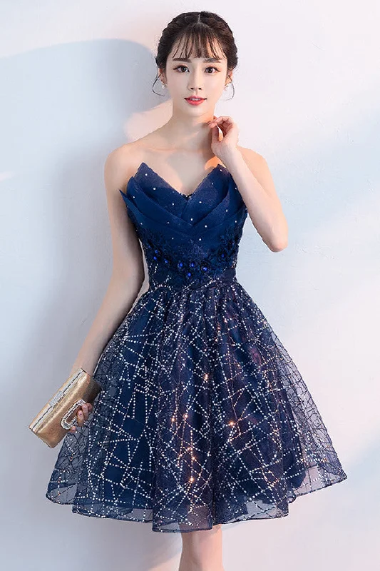 Winter dresses for cold weatherNavy Blue A-Line Strapless Sequined Short Homecoming Dresses OKC54