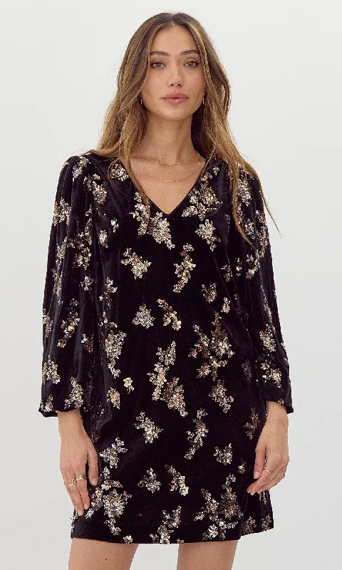 Round-neck dresses for womenHelena Velvet Sequin Mini Dress