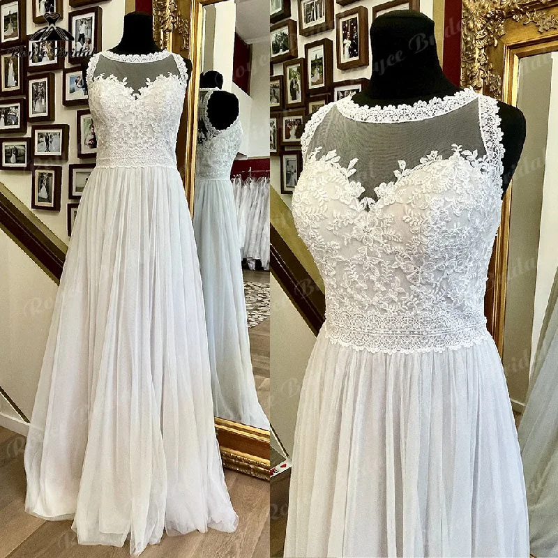 Cocktail dresses for womenA Line Boho Lace Bodice Beach Sleeveless Wedding Gowns for Women 2025 Robe Bridal Dress Illusion Vestidos De Novia Roycebridal