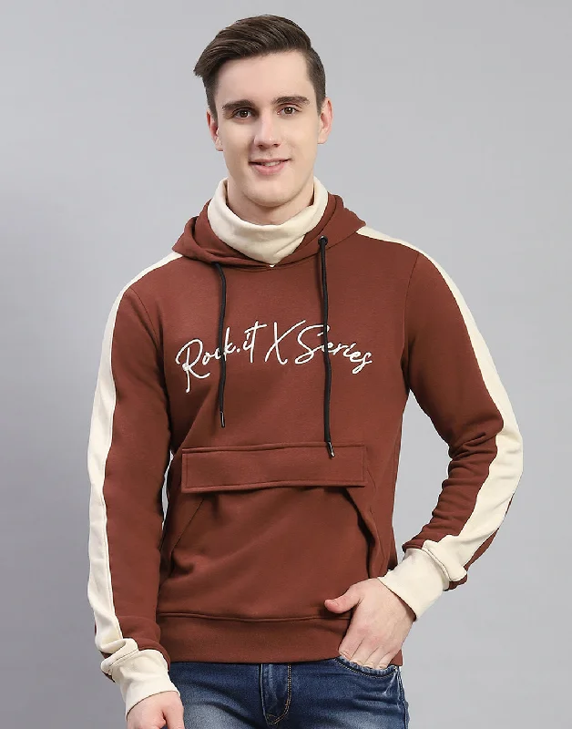 men's football jerseysMen Brown Solid Hooded Full Sleeve Sweatshirt