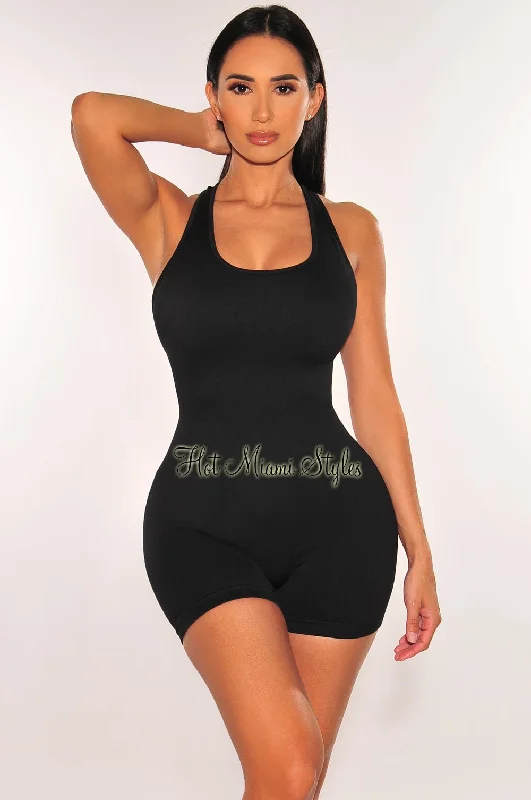 Mermaid women's skirtsHMS Fit: Black Sleeveless Round Neck Snatched Romper