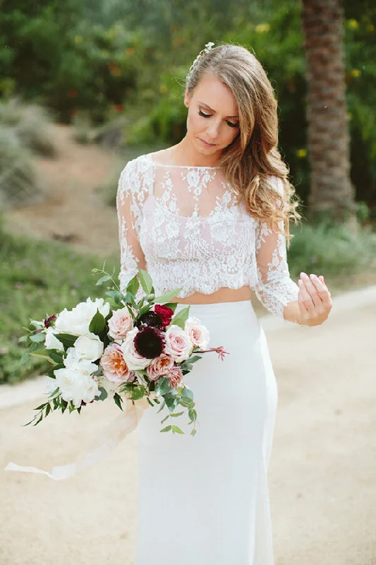 Fit-and-flare dresses for womenRoycebridal Flowy Boho Lace Two Piece Mermaid Chiffon Skirt Wedding Dresses, MW510