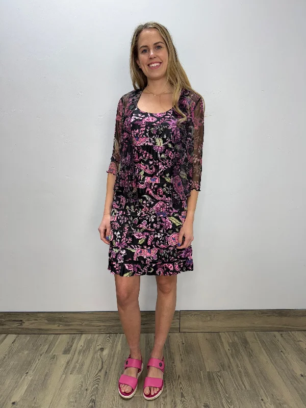 Affordable women's topsBlack and Pink Paisley Pattern Mesh Bolero Jacket