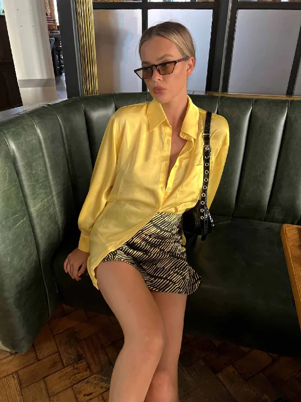 Chenille women's topsGlamorous Yellow Oversized Button Front Shirt