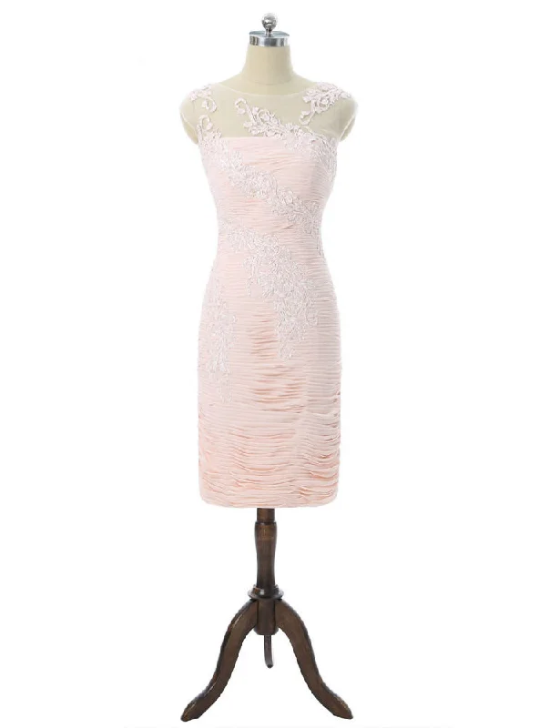 Plunging neckline dresses for womenPink Mother Of The Bride Dresses Sheath Cap Sleeves Knee Length