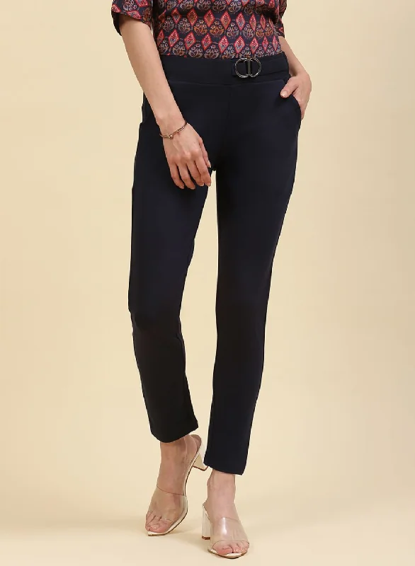 Ripped jeans for womenWomen NAvy Blue Plain Jegging
