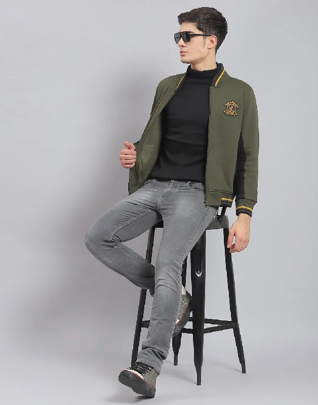 men's dressy sports shirtsMen Olive Solid Mandarin Collar Full Sleeve Sweatshirt