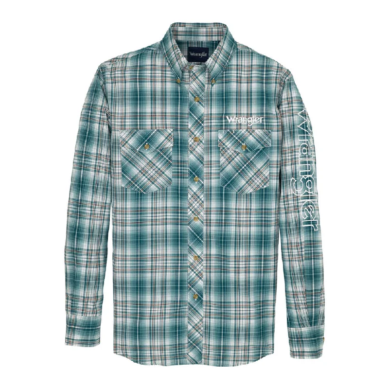 Moisture-wicking women's tops112359469 Wrangler Men's Logo Long Sleeve Classic Fit Button Shirt - Green