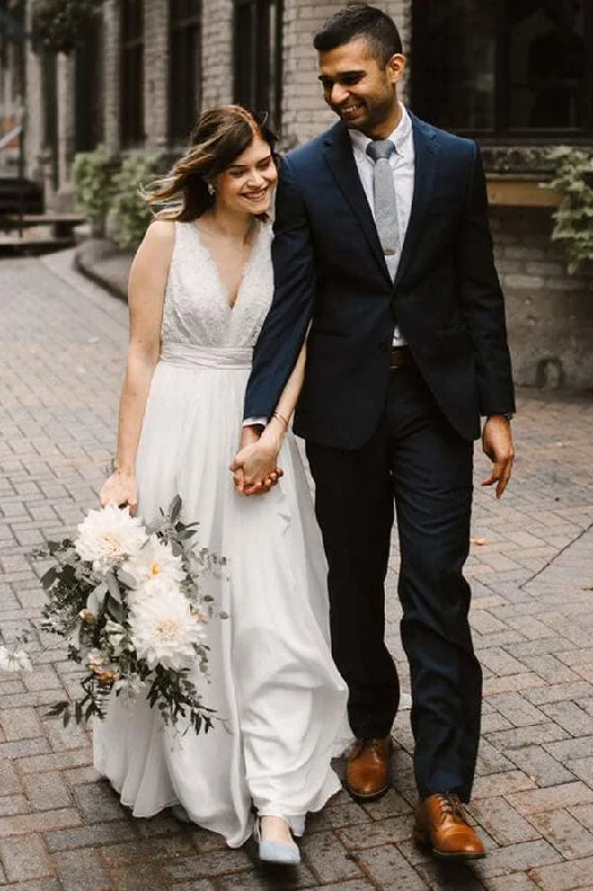 Leather dresses for womenRoycebridal Ivory Chiffon Backless A-line V-neck Lace Wedding Dresses, Bridal Gown, MW668