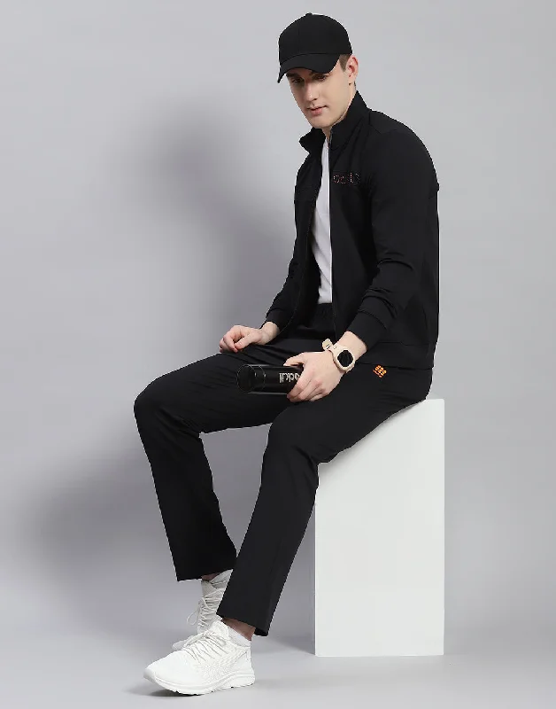 men's climbing shirtsMen Black Solid Stand Collar Full Sleeve Tracksuit