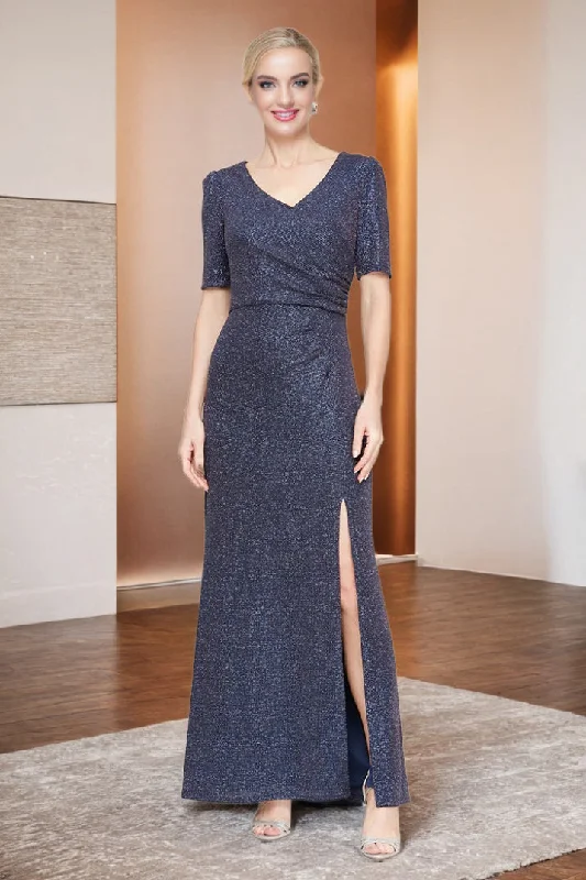 Bohemian women's dressesShiny Short Sleeve Sheath V Neck Ankle Length Mother of The Bride Dress