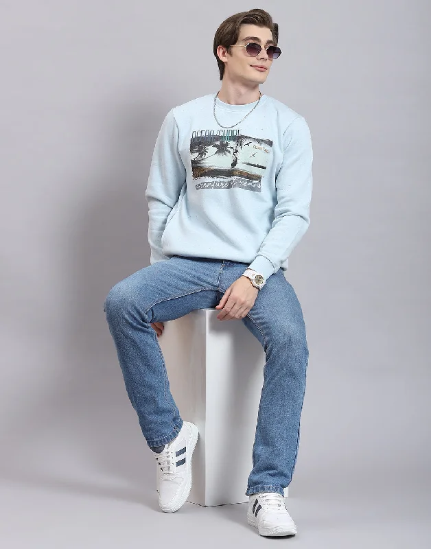 men's sports shirts designed for layeringMen Blue Solid Round Neck Full Sleeve Sweatshirt