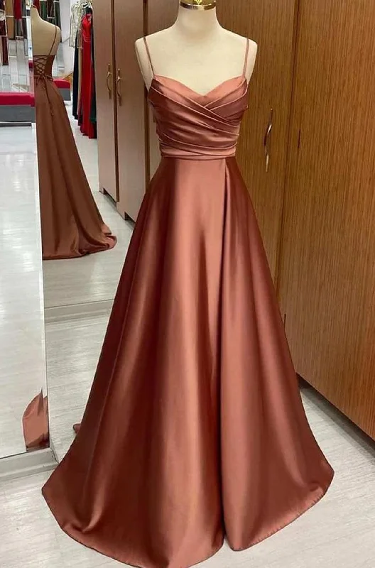 Spring dresses for blossoming stylesWomen Spaghetti Straps Bridesmaid Dress Long Satin Prom Gowns A-Line Wedding Party Dress YBD012