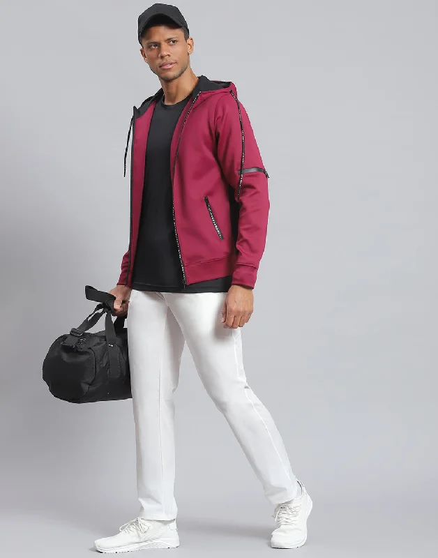 men's golf shirtsMen Magenta Solid Hooded Full Sleeve Sweatshirt