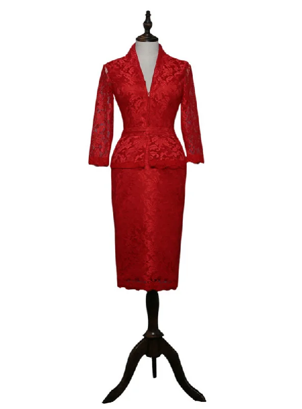 Petite dresses for womenRed Sheath V-neck 3/4 Sleeves Mother Of The Bride Dresses
