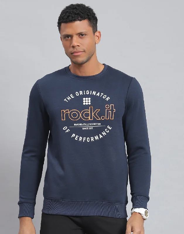 men's sports shirts with pocketsMen Navy Blue Solid Round Neck Full Sleeve Sweatshirt