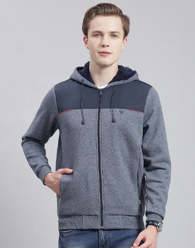 men's sports shirts for trail runningMen Navy Blue Solid Hooded Full Sleeve Sweatshirt