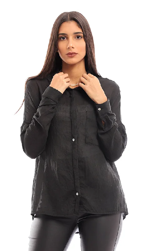 Zip-up women's tops96799 High Low Buttoned Comfy Shirt - Black