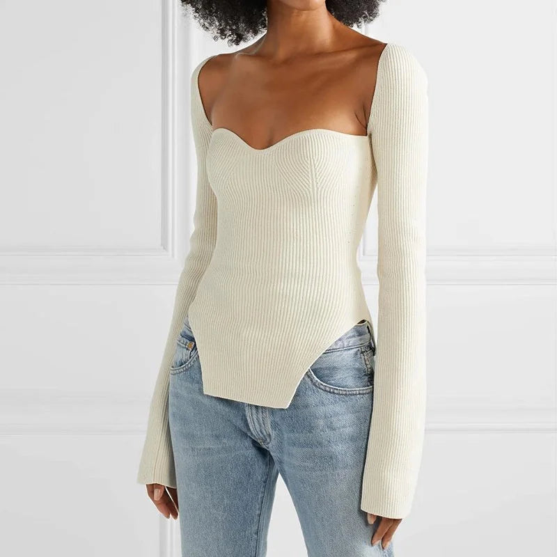 Chunky knit women's topsSweetheart Neckline Knitted Top