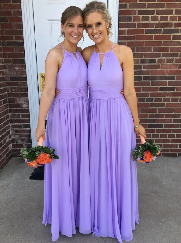 Cotton dresses for everyday wearGlamorous Halter Keyhole Lilac Chiffon Beach Bridesmaid Dress OB127