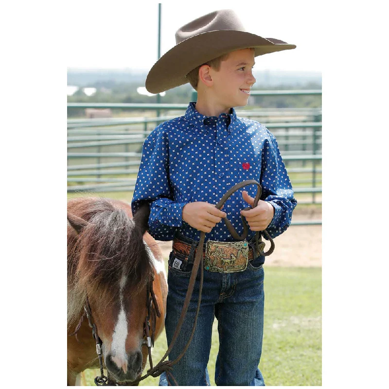 Tall women's topsMTW7060348 Cinch Boys Long Sleeve Western Buttondown Shirt - Royal Blue Print
