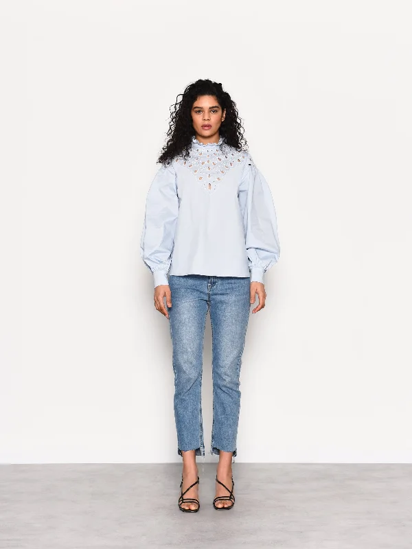 Lace-up women's topsGlamorous Light Blue Puff Sleeve Blouse