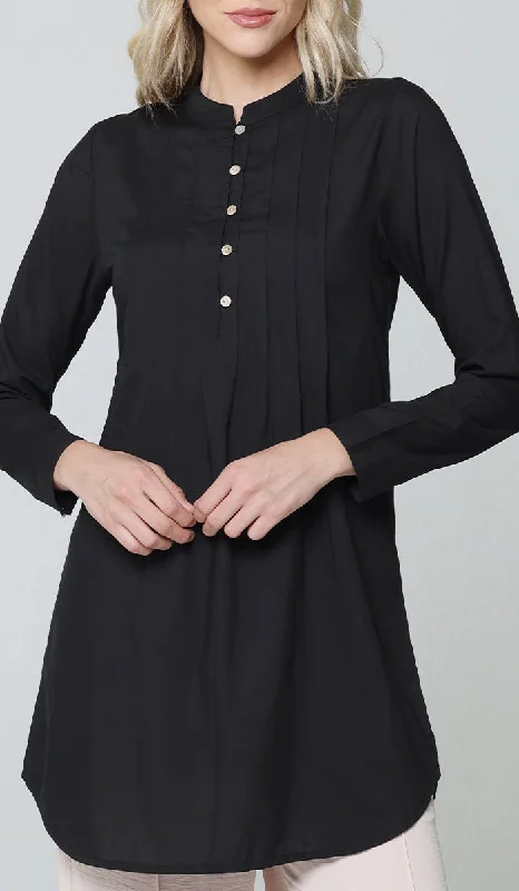 Spaghetti strap dresses for womenHurin Pleated Mostly Cotton Button Down Tunic Dress - Black