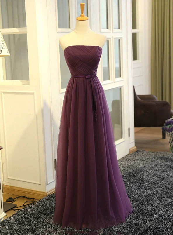 Velvet dresses for winterPurple Strapless Pleats Tulle Bridesmaid Dress