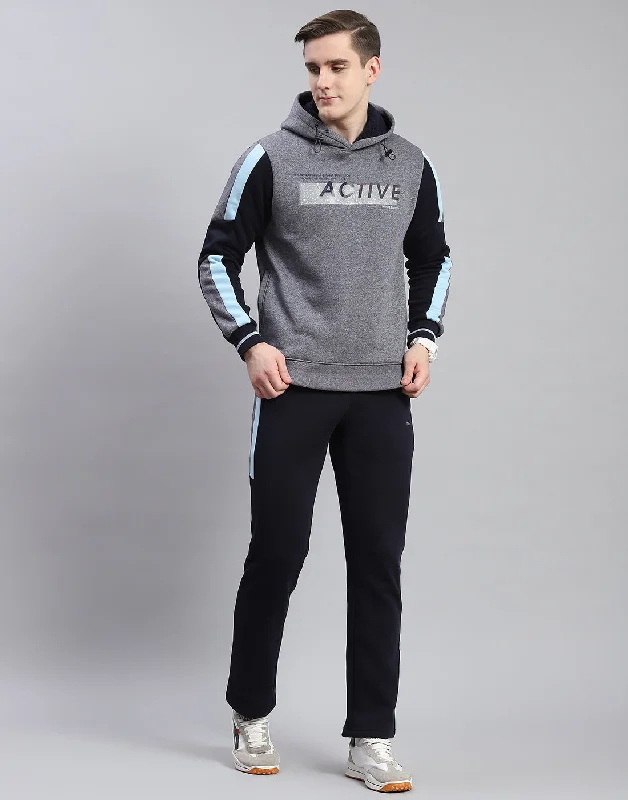 men's athletic wear shirtsMen Navy Blue Solid Hooded Full Sleeve Tracksuit