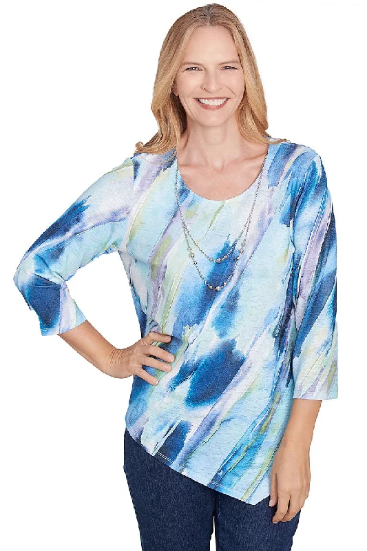 High-low hem women's topsDiagonal Brushstroke Asymmetrical Necklace Top