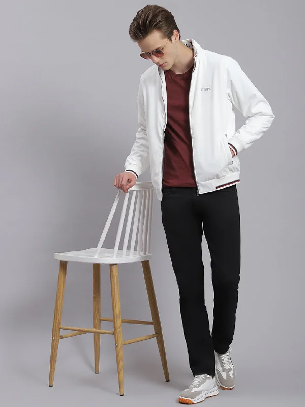 men's three-piece suits with blazersMen White Solid Stand Collar Full Sleeve Jacket