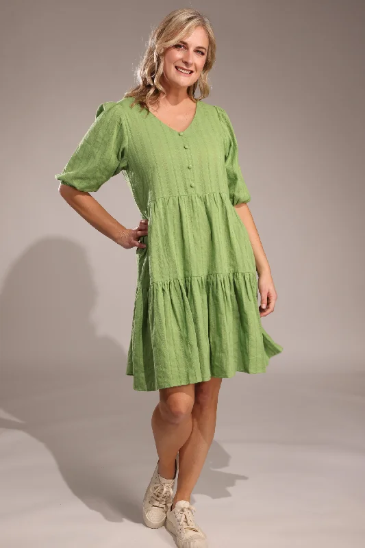 Godet dresses for women100% Cotton tiered Dress | Apple | 6116A1