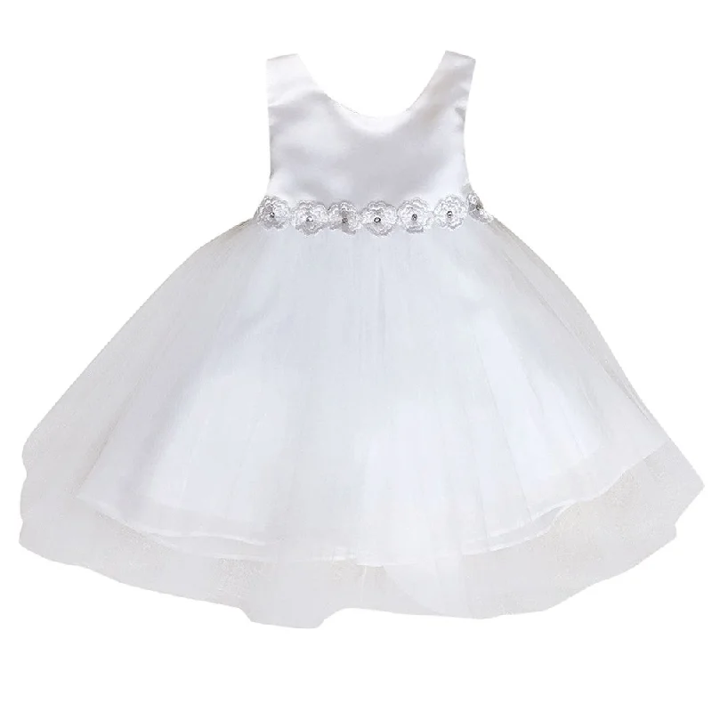 Day dresses for everyday wearBig Girls White Satin Tulle Tea Length Junior Bridesmaid Dress 8-16