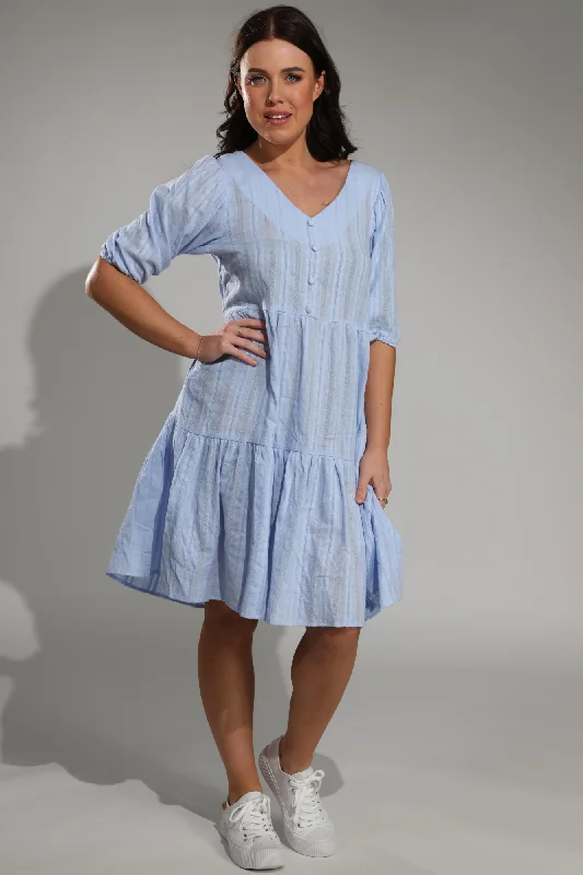 Smock dresses for women100% Cotton tiered Dress | SKY | 6116A1