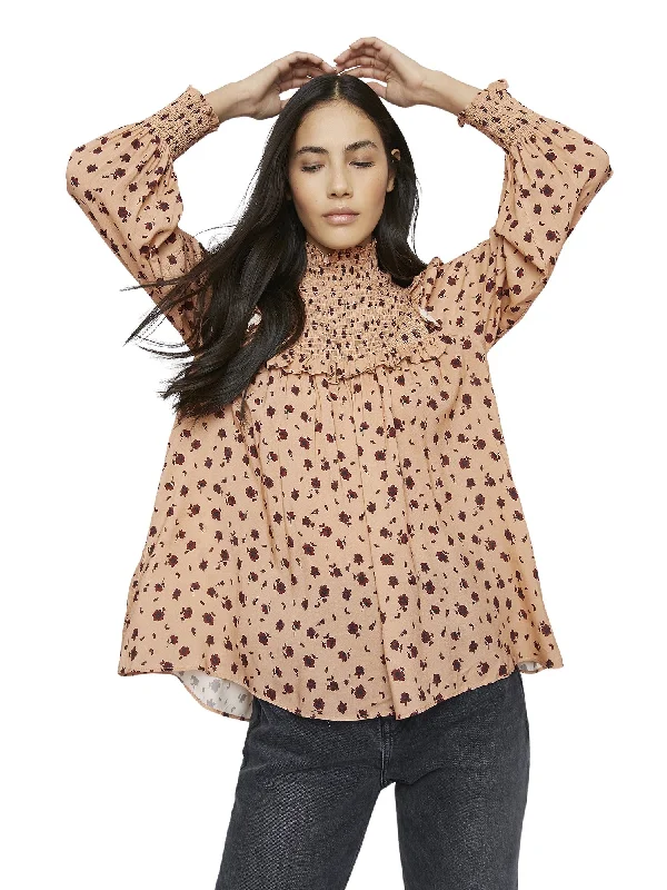 Pullover women's topsGlamorous Peach Spotted Long Sleeve Blouse