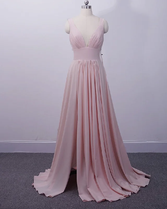 Little black dresses (LBDs) for womenBlush Pink Bridesmaid Dresses Long Women Sexy Slit V Neck Women Wedding Party Gown
