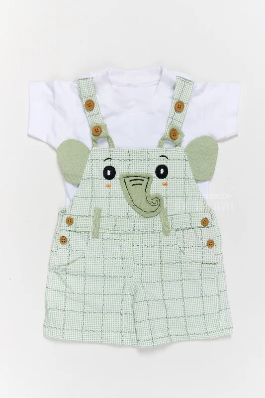 Little black dresses (LBDs) for womenBabydoll Casual Dress Green Checked Elephant Applique Cotton Dungaree Set