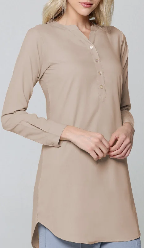 Round-neck dresses for womenParisa Mostly Cotton Long Modest Everyday Tunic - Mocha