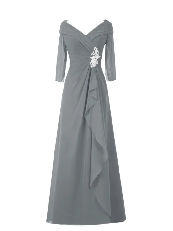 Transitional dresses for in-between seasonsHot Sale Long Sleeve Beading A-Line Mother of the Bride Dress