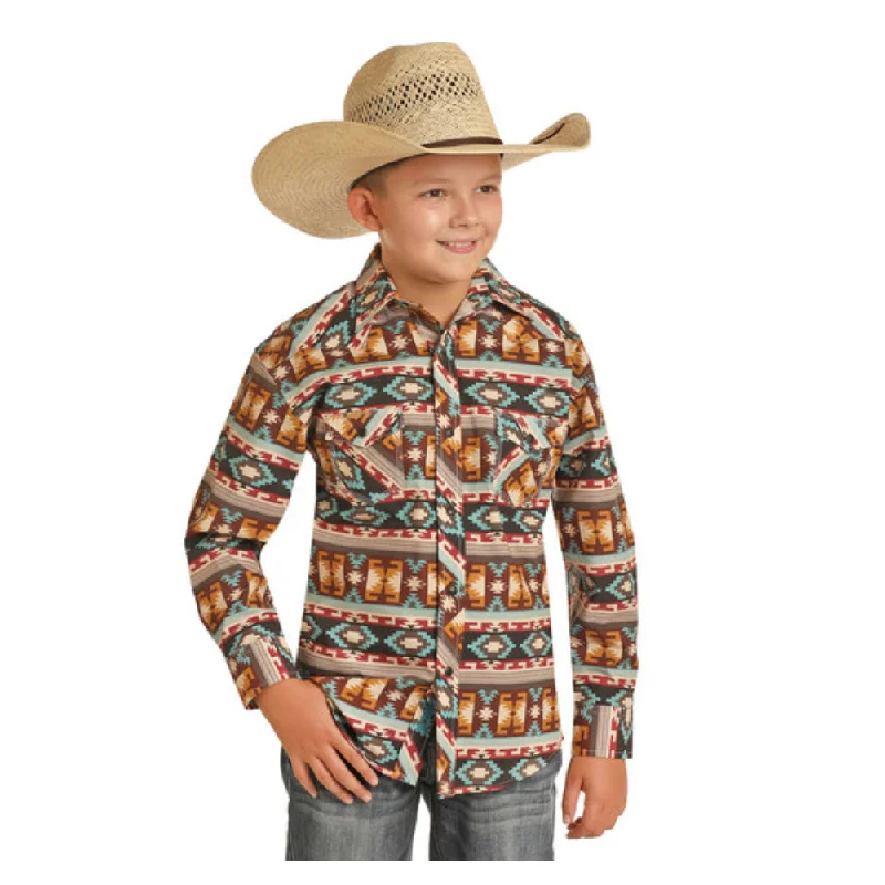 V-neck women's topsB8S7079 Rock & Roll Boy's Dale Brisby Aztec Print Long Sleeve Snap Shirt - X-Large