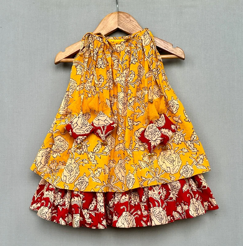 Striped dresses for womenPre-Order: Ethnic Cotton Printed Dress in Yellow & Red